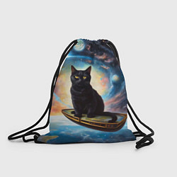 Рюкзак-мешок Черный кот на космическом корабле летящий в космос, цвет: 3D-принт