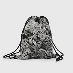 Рюкзак-мешок Чёрно белый цветочны узор, цвет: 3D-принт