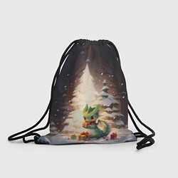 Рюкзак-мешок Чиби-дракон под ёлкой с подарками, цвет: 3D-принт