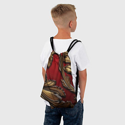 Рюкзак-мешок Золотые объемные листья на красном фоне, цвет: 3D-принт — фото 2