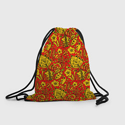 Мешок для обуви Хохломская роспись золотистые цветы на красном фон