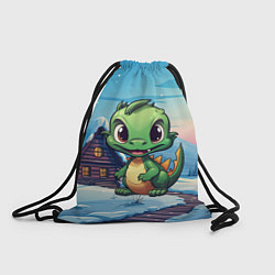 Рюкзак-мешок Маленький счастливый зеленый новогодний дракон, цвет: 3D-принт