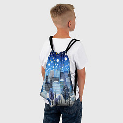 Рюкзак-мешок Новогодний синий ночной город, цвет: 3D-принт — фото 2