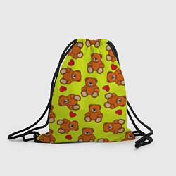 Рюкзак-мешок Плюшевые мишки и сердца на желтом фоне, цвет: 3D-принт