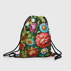Рюкзак-мешок Жостово роспись цветы традиционный узор, цвет: 3D-принт
