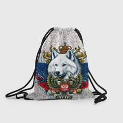 Рюкзак-мешок Белый русский волк и герб России, цвет: 3D-принт