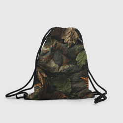 Рюкзак-мешок Реалистичный охотничий камуфляж из ткани и листьев, цвет: 3D-принт