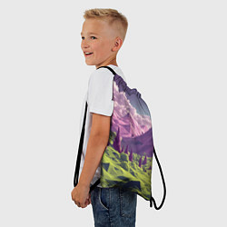 Рюкзак-мешок Геометрический зеленый пейзаж и фиолетовые горы, цвет: 3D-принт — фото 2