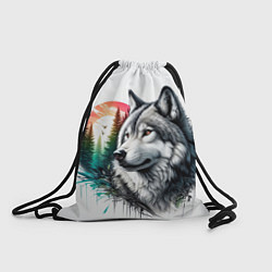 Рюкзак-мешок Портрет волка на фоне природы, цвет: 3D-принт
