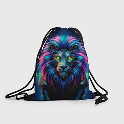 Рюкзак-мешок Неоновый лев в стиле киберпанк, цвет: 3D-принт