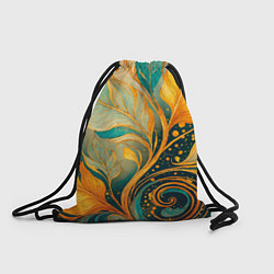 Рюкзак-мешок Золотые и бирюзовые листья абстракция, цвет: 3D-принт