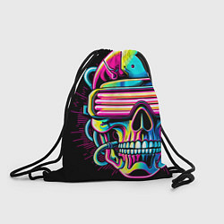 Рюкзак-мешок Cyber skull - ai art neon, цвет: 3D-принт