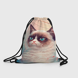 Рюкзак-мешок Мемный кот Grumpy Cat с нимбом, цвет: 3D-принт