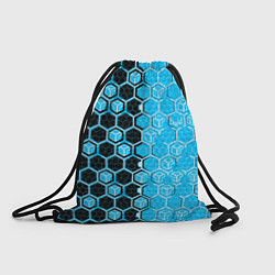 Рюкзак-мешок Техно-киберпанк шестиугольники голубой и чёрный, цвет: 3D-принт