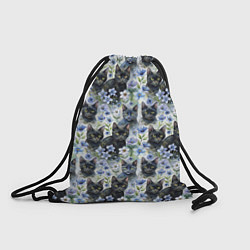Рюкзак-мешок Черные коты в незабудках, цвет: 3D-принт