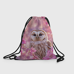 Рюкзак-мешок Белая сова и розовые цветы, цвет: 3D-принт