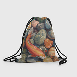 Рюкзак-мешок Акварельный Кои карп и камушки галька, цвет: 3D-принт