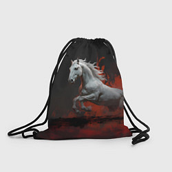 Рюкзак-мешок Белая лошадь на фоне красной краски, цвет: 3D-принт
