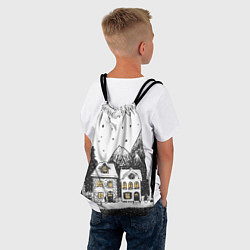 Рюкзак-мешок Черно-белый новогодний город, цвет: 3D-принт — фото 2