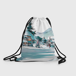 Рюкзак-мешок Дома и елки - Новый год, цвет: 3D-принт