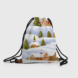 Рюкзак-мешок Новогодние домики и елочки, цвет: 3D-принт