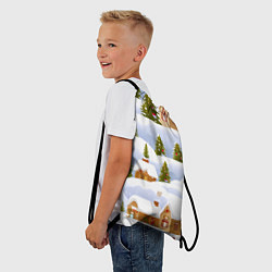 Рюкзак-мешок Новогодние домики и елочки, цвет: 3D-принт — фото 2