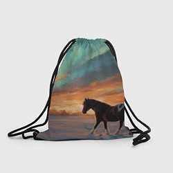 Рюкзак-мешок Лошадь на фоне северного сиянми, цвет: 3D-принт