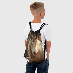 Рюкзак-мешок Белая лошадка лежит у новогодней елки, цвет: 3D-принт — фото 2