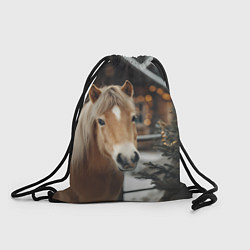 Рюкзак-мешок Лошадь у новогодней елки, цвет: 3D-принт