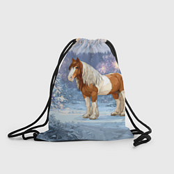 Мешок для обуви Новогодняя лошадка в лесу