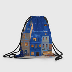 Рюкзак-мешок Синяя новогодняя елочка во дворе, цвет: 3D-принт