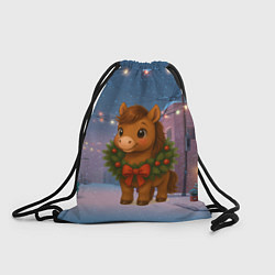 Рюкзак-мешок Лошадка с новогоднем венком 2026, цвет: 3D-принт