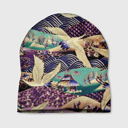 Шапка Японская вышивка с журавлями, цвет: 3D-принт