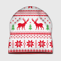 Шапка Новогодний узор с оленями, цвет: 3D-принт