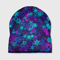 Шапка Неоновые снежинки, цвет: 3D-принт