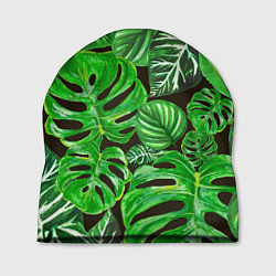 Шапка Тропические листья на темном фоне
