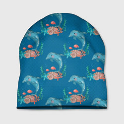 Шапка Дельфины Море паттерн, цвет: 3D-принт