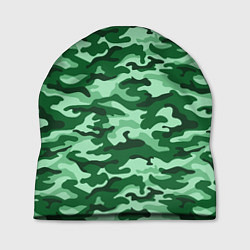 Шапка Зеленый монохромный камуфляж, цвет: 3D-принт