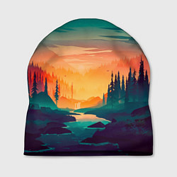 Шапка Лес на закате природа, цвет: 3D-принт