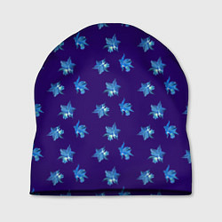 Шапка Цветы Фиолето-Белые Гибискус На Синем Фоне, цвет: 3D-принт
