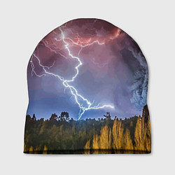 Шапка Грозовые разряды молний над лесом, цвет: 3D-принт
