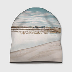 Шапка Песочный пляж и водоём - Белый, цвет: 3D-принт
