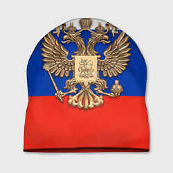 Шапка Герб России на фоне флага