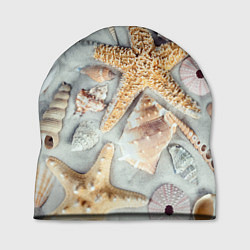Шапка Морские звёзды и ракушки на океанском песке, цвет: 3D-принт