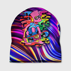 Шапка Скейтбордист Барт Симпсон на фоне разноцветных кля, цвет: 3D-принт