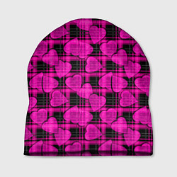 Шапка Black and pink hearts pattern on checkered
