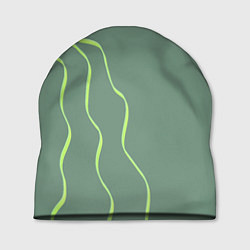 Шапка Абстрактные зеленые линии на фоне цвета хаки, цвет: 3D-принт
