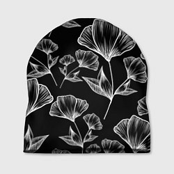 Шапка Графичные цветы на черном фоне