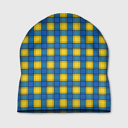 Шапка Желтый с синим клетчатый модный узор, цвет: 3D-принт