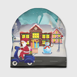 Шапка В Новогоднюю ночь Дед Мороз едет на скутере с пода, цвет: 3D-принт